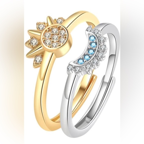 Jewelry - Gold and Silver Sun and Moon Adjustable Ring Set NWT